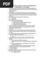 Apeejay School, Noida Class Vi, Mathematics Worksheet On Algebra