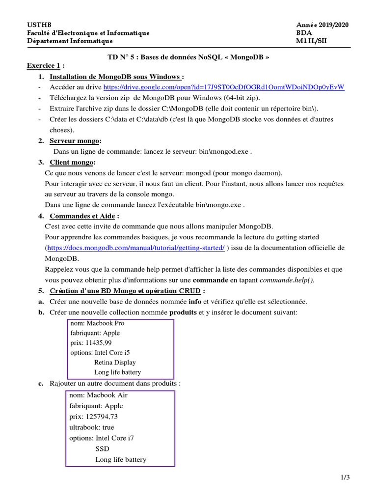 Installation et exercices MongoDB | PDF | MongoDB | Interface en ligne ...