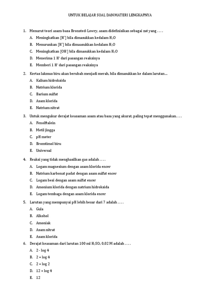 Soal Titrasi Asam Basa 1