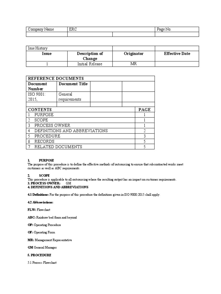 Outsourcing Procedure for ABC Company | PDF | Outsourcing | Business