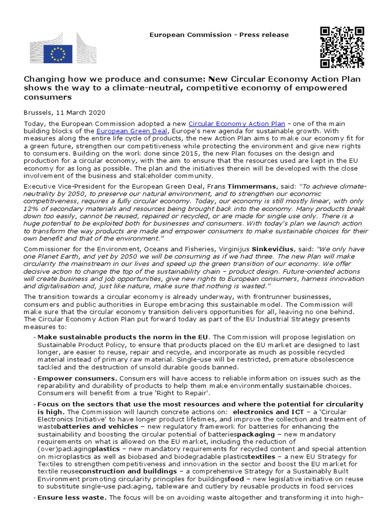 Changing How We Produce and Consume New Circular Economy Action Plan ...