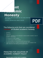 Student Academic Honesty: Prepared and Discussed By: Ms. Mon Cristobal-Mallanao Course Instructor, Amacc-Cavite