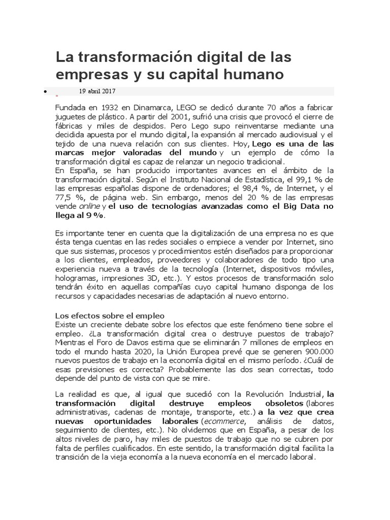 La Transformación Digital de Las Empresas y Su Capital Humano | PDF ...