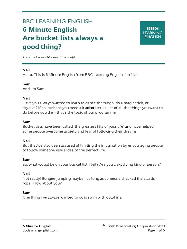 6 Min English Bucket Lists | PDF | Empowerment | Psychology