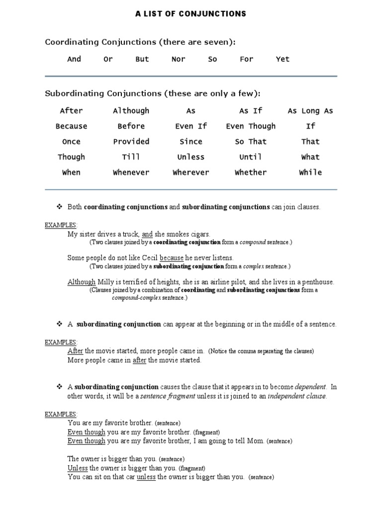 Conjunctions Master List Alternate Version PDF | PDF