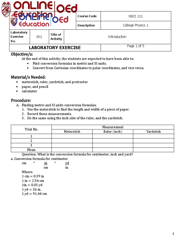 PhysicsWeek001 LabExercise001 PDF Differential Geometry Physics