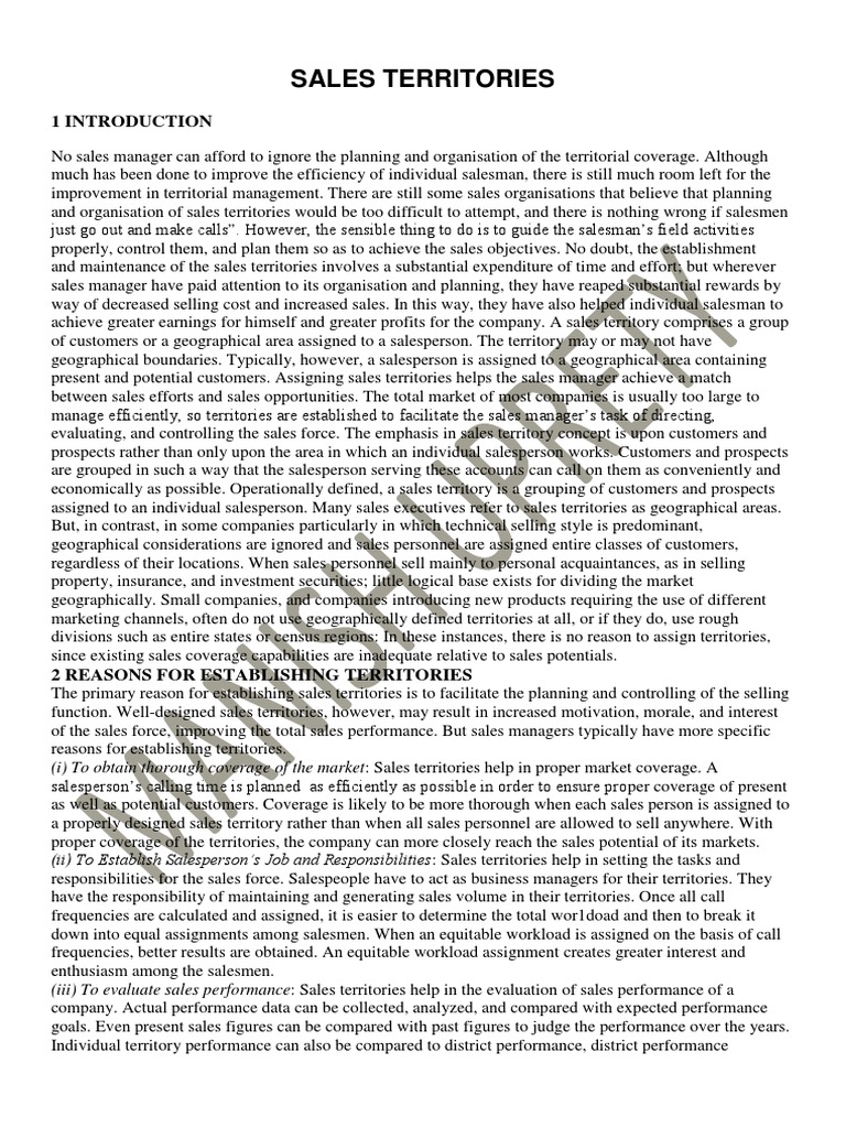 Sales Territories Pdf Pdf Sales Profit Economics