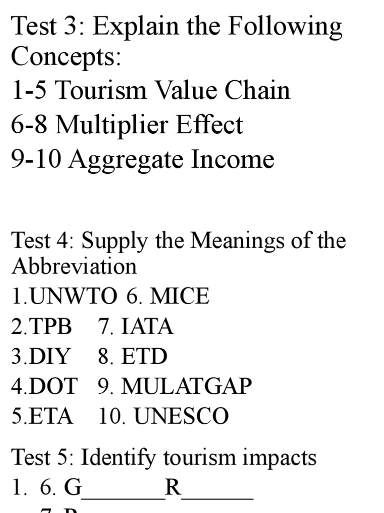 Key Tourism Concepts and Abbreviations | PDF