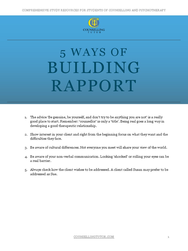 Building Rapport: 5 Ways of | PDF | Self-Improvement