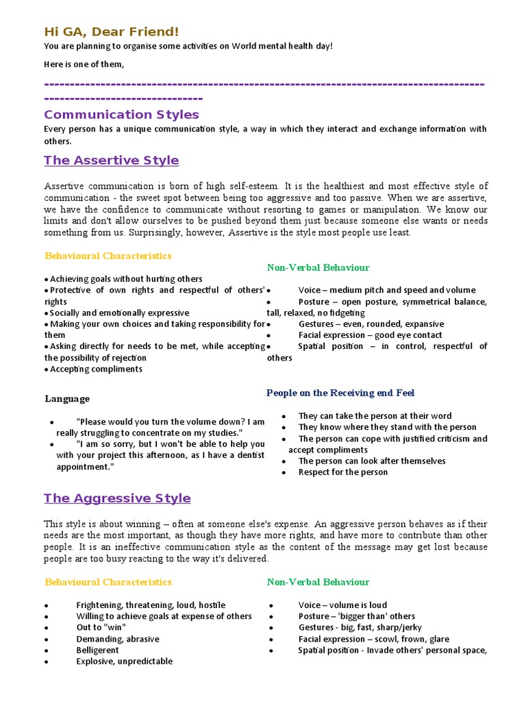 Understanding Communication Styles | PDF | Nonverbal Communication ...