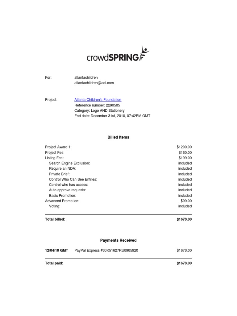Atlanta Children's Foundation Project Invoice | PDF
