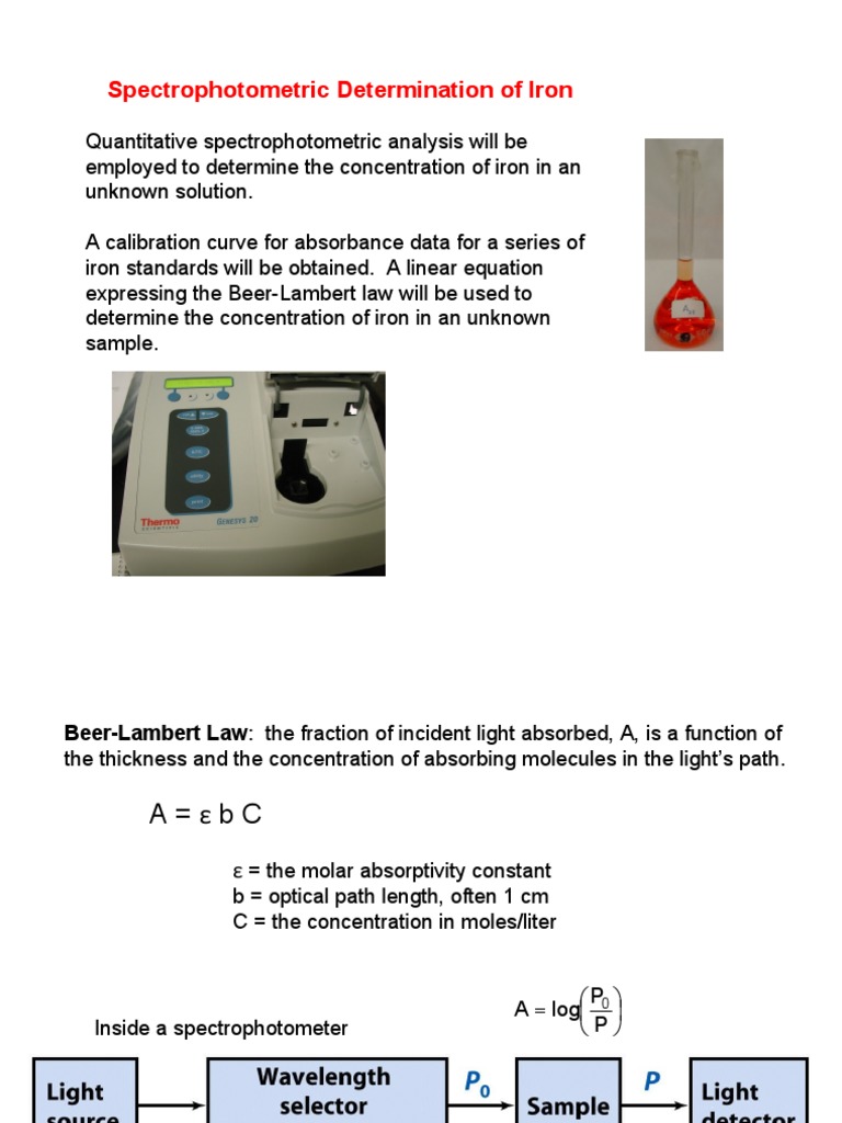 Spectrophotometric Determination of Iron PDF Spectrophotometry