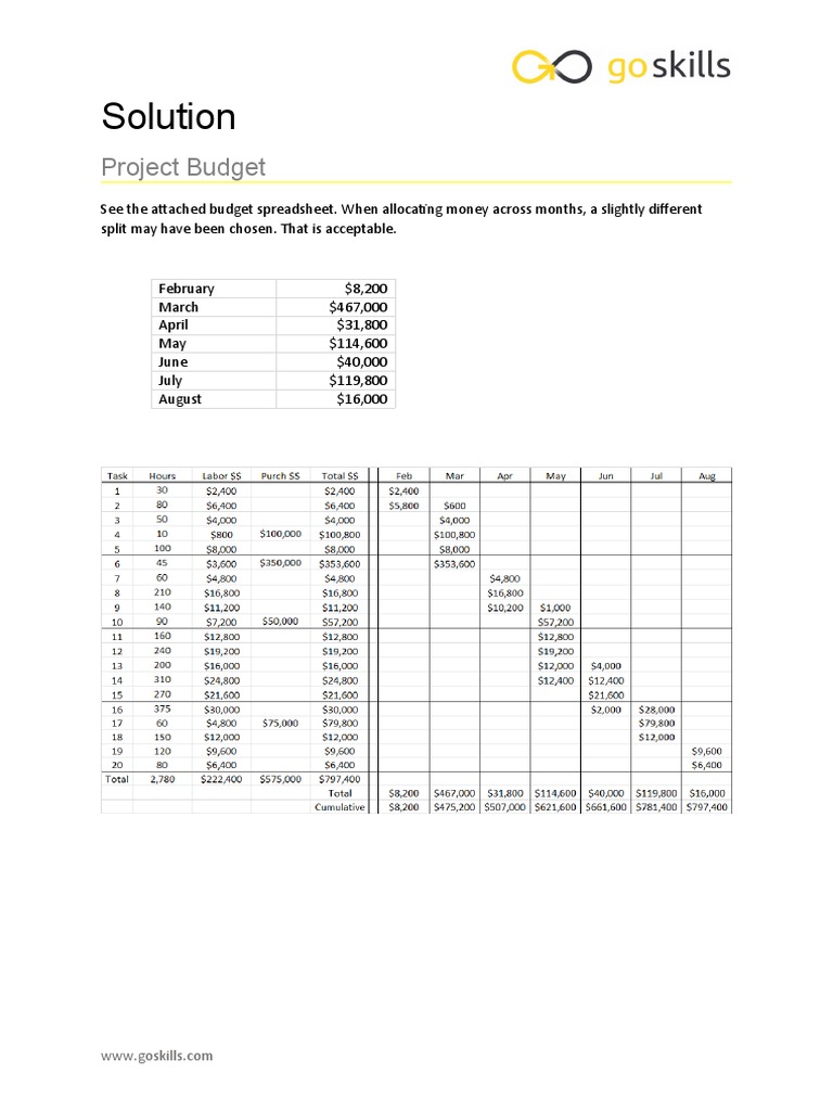 Project Budget - Solution | PDF