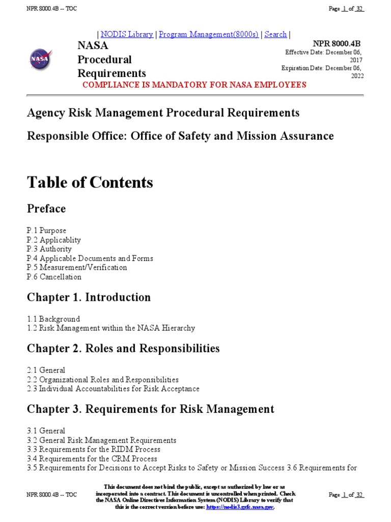 NASA Risk Management Requirements | PDF | Risk | Risk Management
