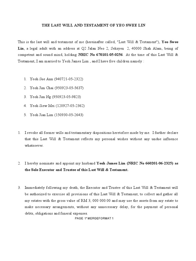 The last will and testament of yeo swee lin page mergeformat 1 pdf