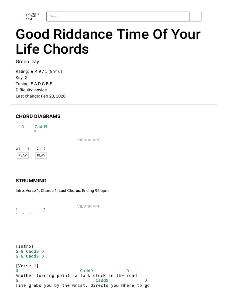Good Riddance Chords for Guitar | PDF | Song Structure | Musical ...