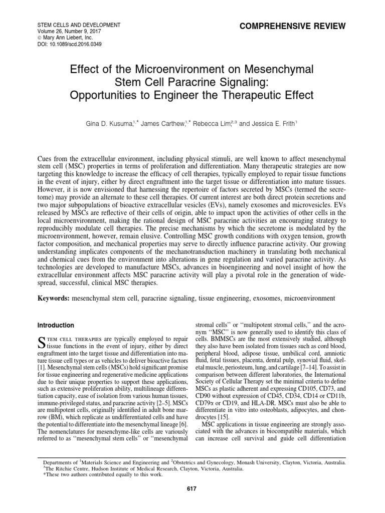 MSC Paracrine Signaling in Therapy | PDF | Mesenchymal Stem Cell ...