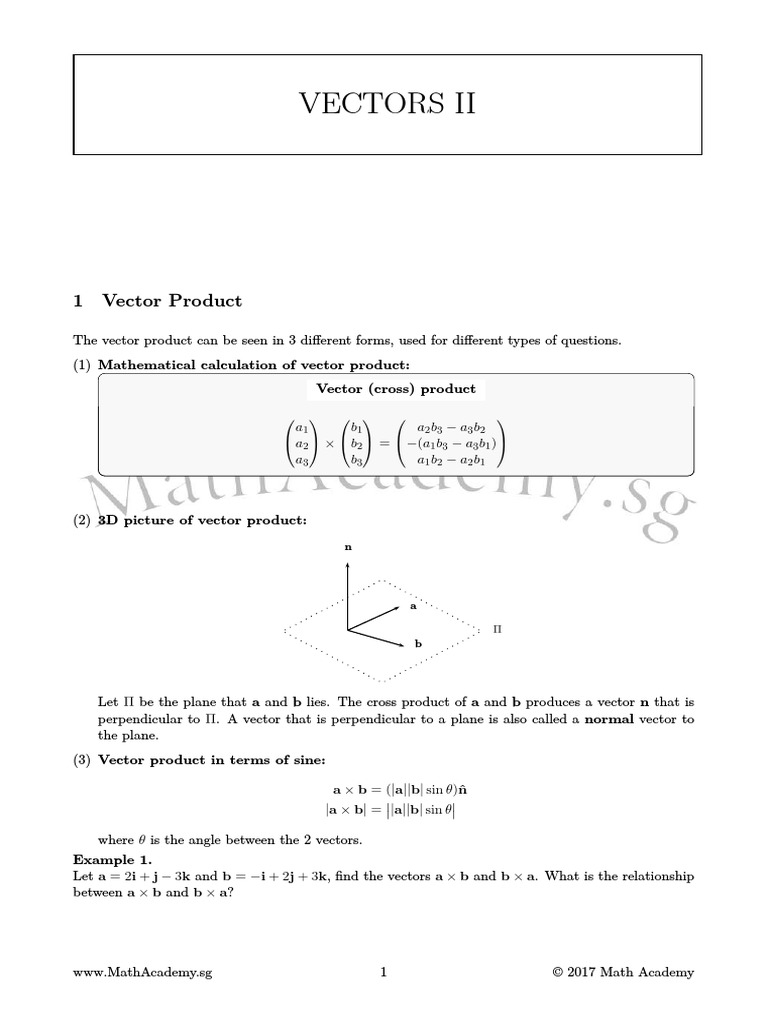 Vectors Ii: 1 Vector Product | PDF | Line (Geometry) | Plane (Geometry)