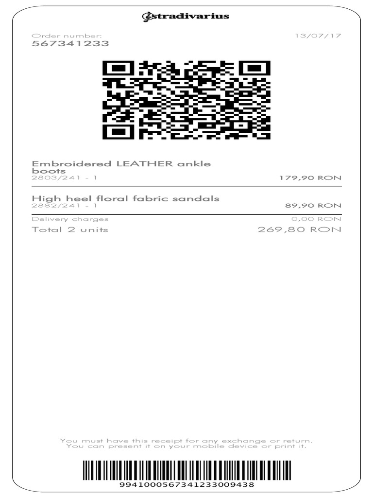 Receipt for Footwear Purchase | PDF