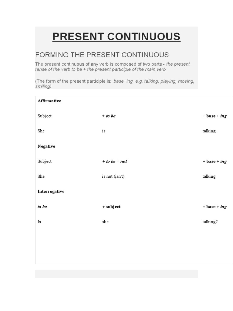 Present Continuous: Usage & Formation Guide | PDF | Language Arts ...