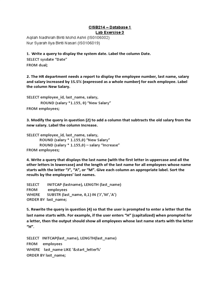 SQL Queries for HR Database Tasks | PDF | Computer Data | Data Management