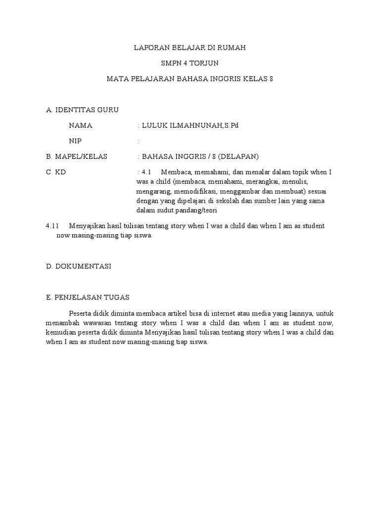 2 Laporan Bdr Bhs Inggris Kelas 8