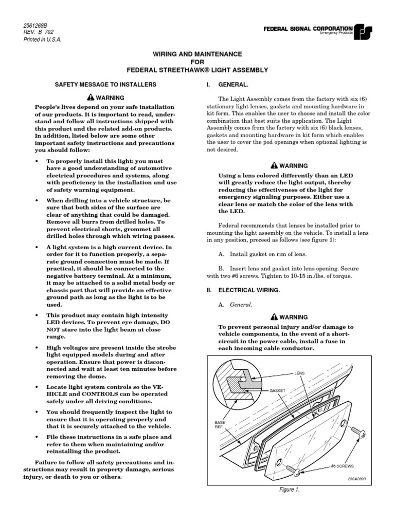 Wiring and Maintenance For Federal Signal StreetHawk Lightbar PDF