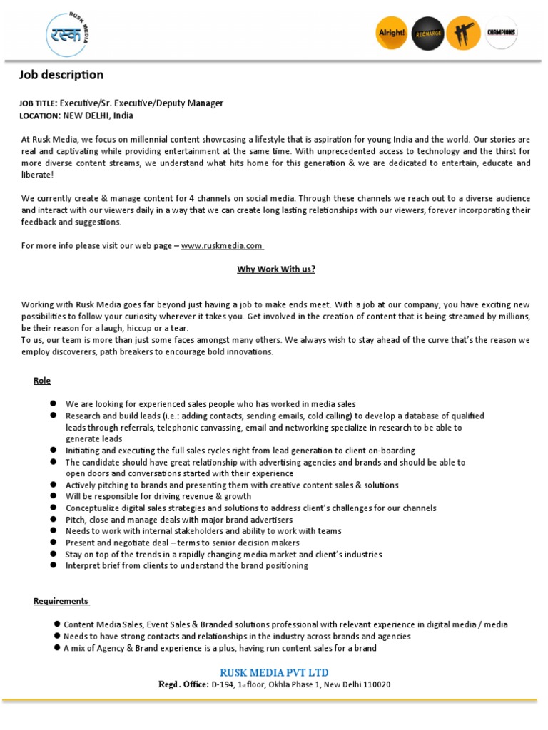 Executive Job DescriptionRusk Media PDF Brand Sales
