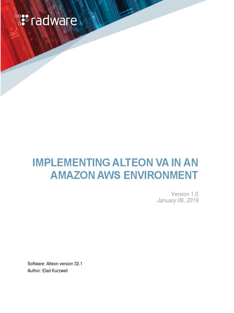 Implementing Alteon Va in An Amazon Aws Environment January 06, 2019