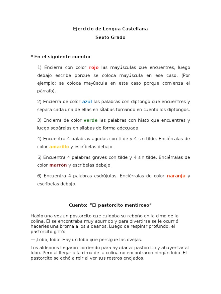 Ejercicios de Lengua Castellana para Sexto | PDF | Voz humana | Fonética