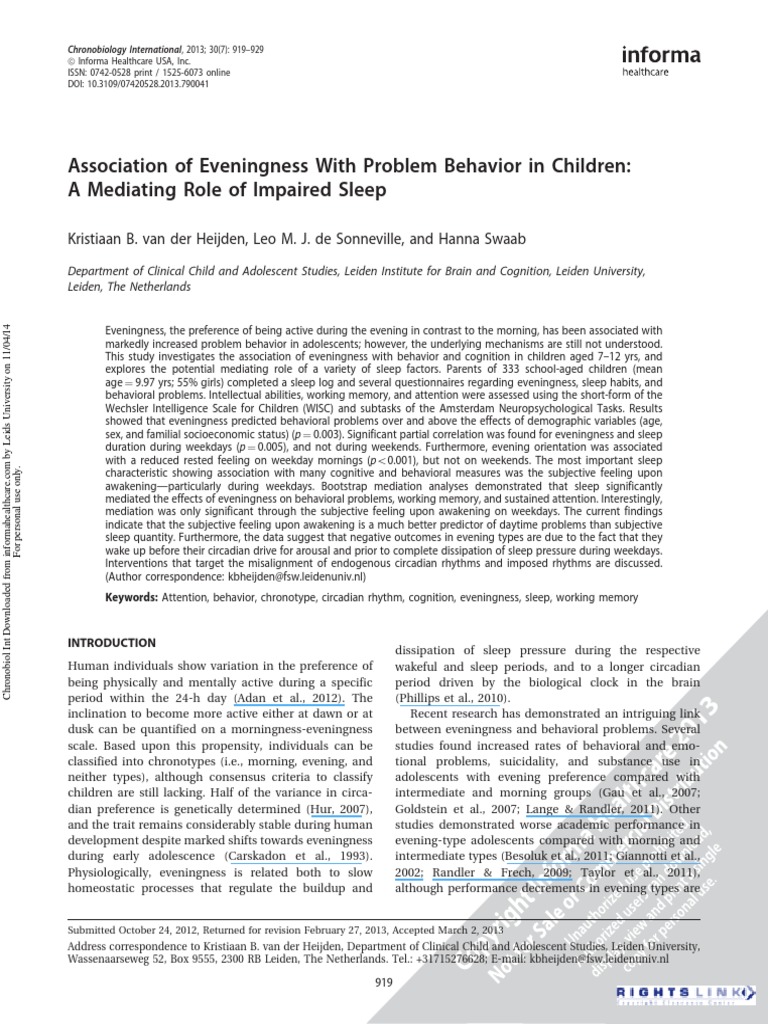 Eveningness and Sleep's Impact on Behavior | PDF | Circadian Rhythm | Sleep
