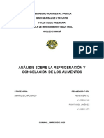 Análisis Sobre La Refrigeración y Congelación de Los Alimentos. Henry Brito, Rosangel Jimenez