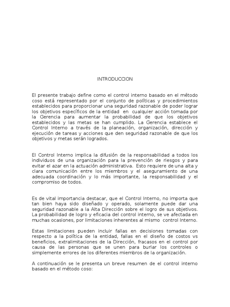 Control Interno Basado en Metodo Coso | PDF | Planificación ...