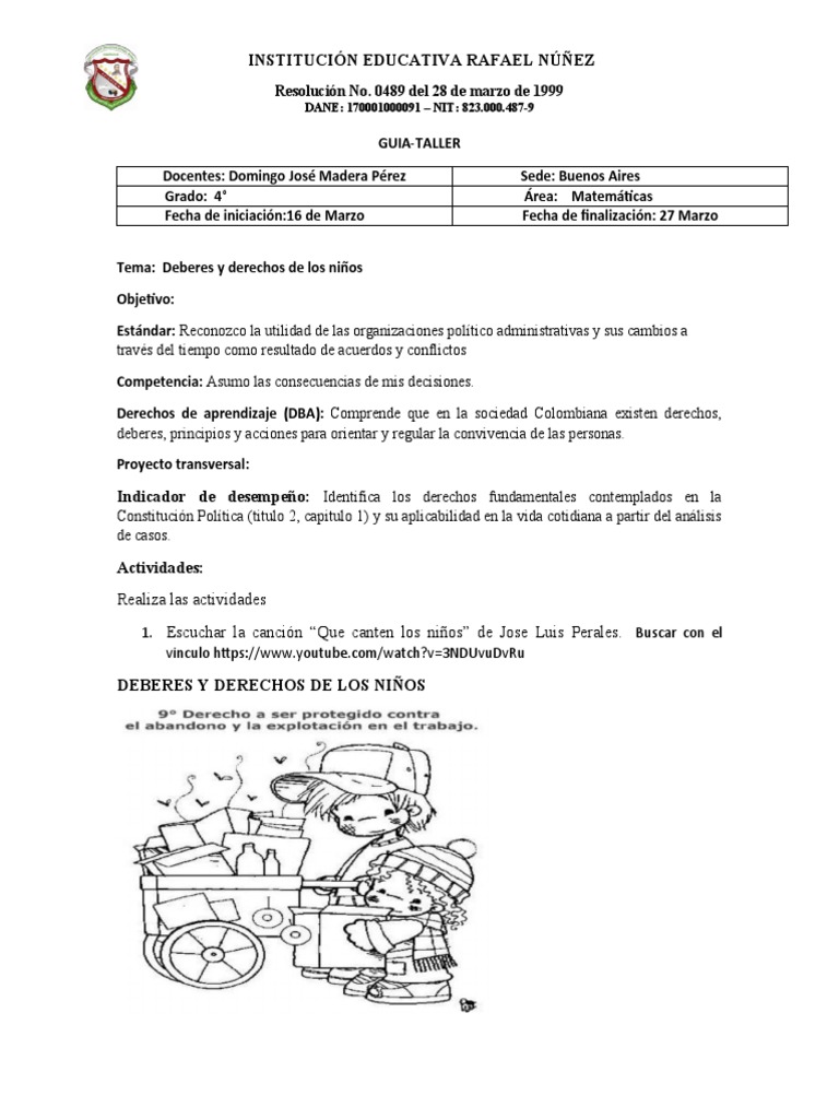 Guia Taller de Sociales Grado 4° | PDF | Derechos de los niños | Cognición