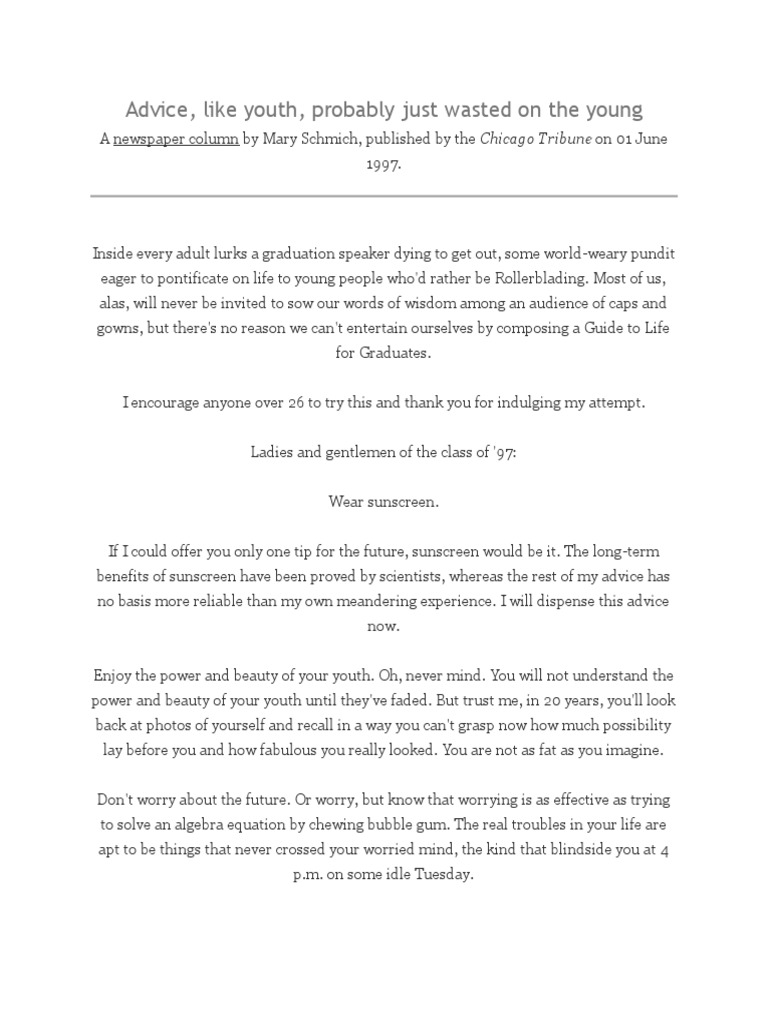 Advice, Like Youth, Probably Just Wasted On The Young | PDF