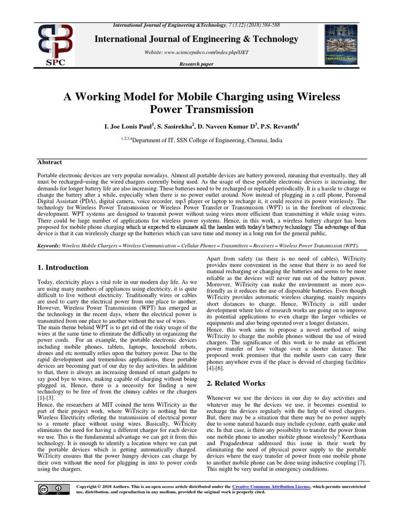 A Working Model For Mobile Charging Using Wireless PDF | PDF | Battery ...