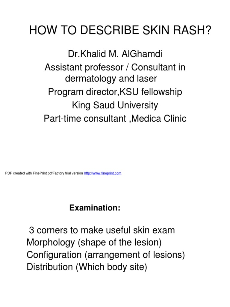 Describing Skin Rash Characteristics | PDF | Scar | Skin
