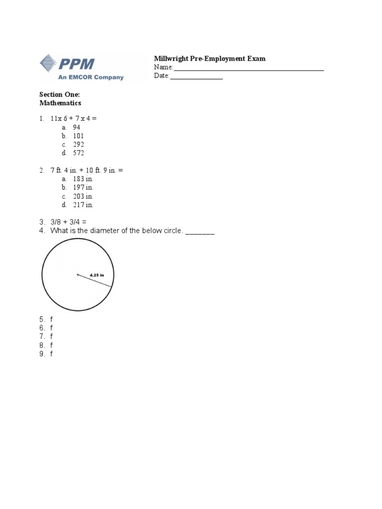 Millwright Pre-Employment Exam Guide | PDF | Teaching Methods & Materials