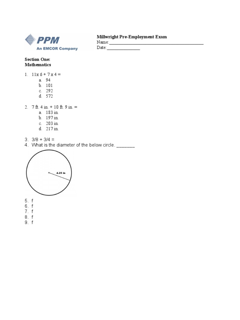 millwright-pre-employment-exam