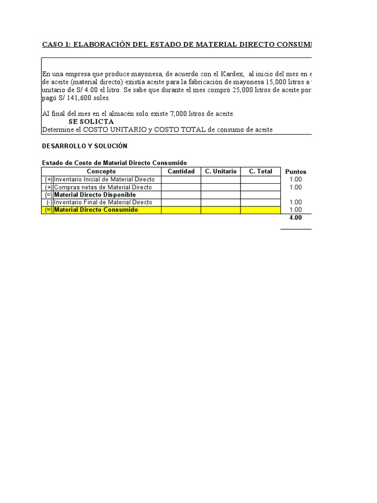 Costo de Material Directo y Productos Terminados | PDF | Inventario ...