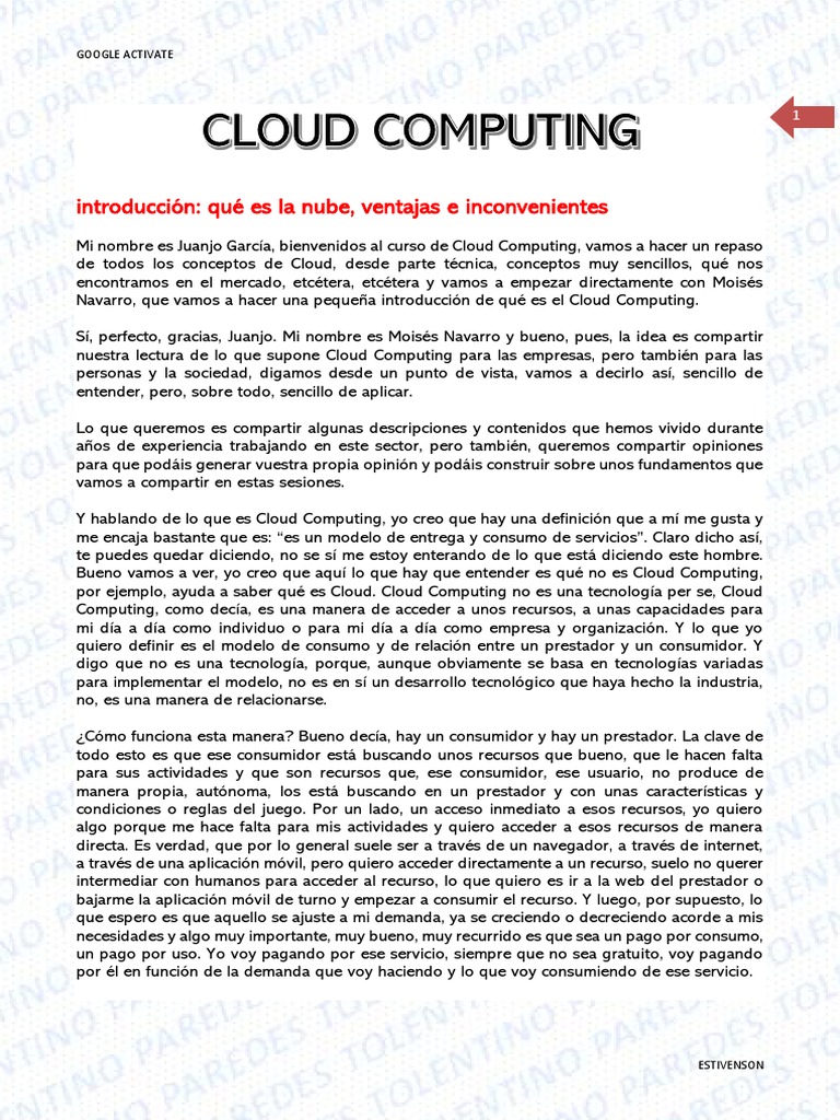 Cloud Computing Google Activate PDF | PDF | Computación en la nube ...