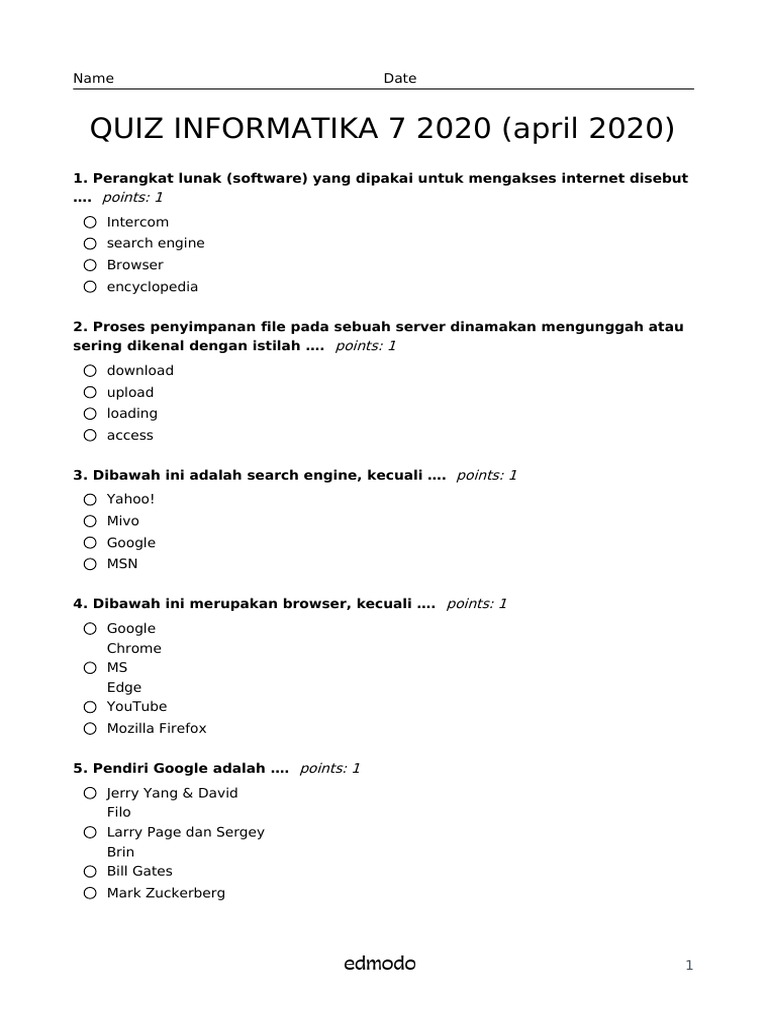 Kuis Informatika Kelas 7 Semester 1 | PDF | Komputer | Teknologi & Rekayasa