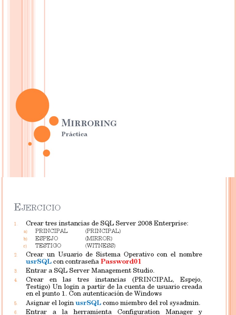 Configuración de Mirroring en SQL Server 2008 | PDF | Servidor SQL de ...