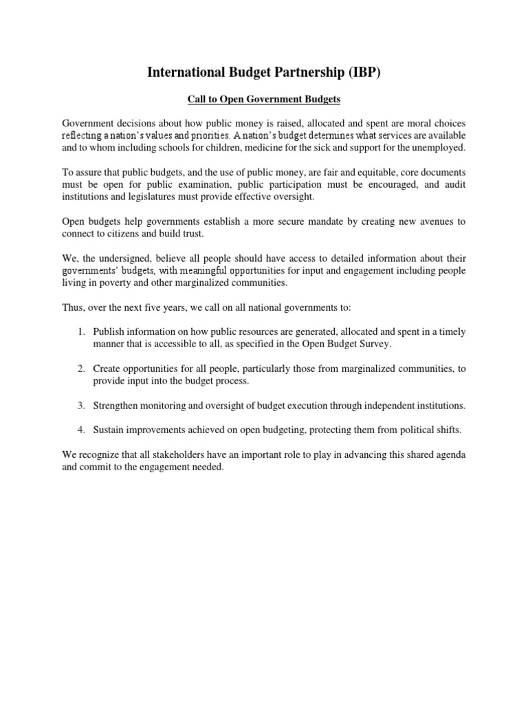 Call To Open Government Budgets | PDF | Politics | Social Science