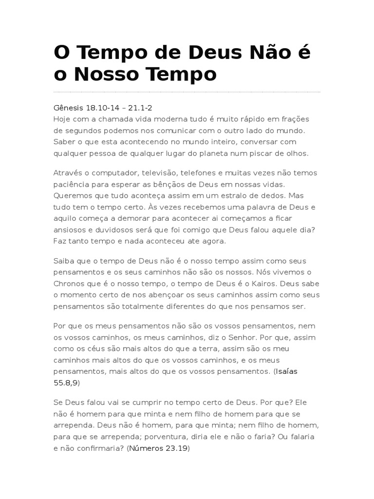 O Tempo de Deus Não É o Nosso Tempo | PDF | Abraão | Gênesis (livro)