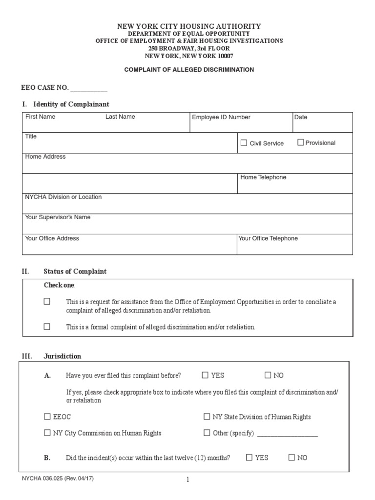 NYCHA Discrimination Complaint Form | PDF | Discrimination | Sexual ...