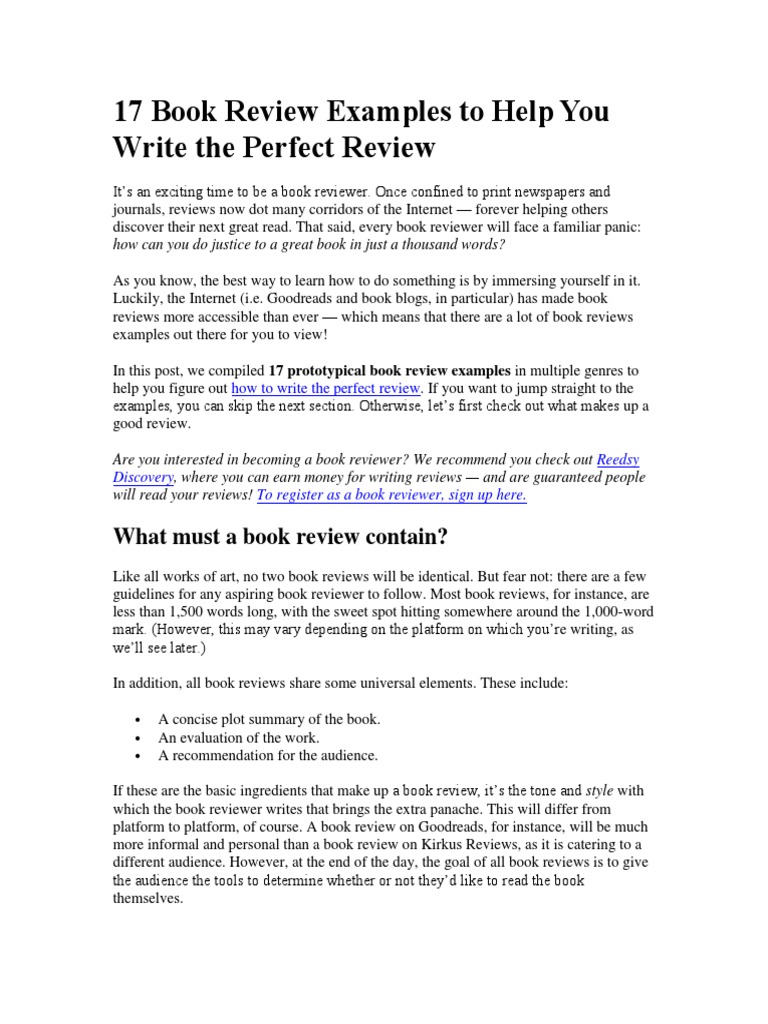 28 Book Review Examples To Help You Write The Perfect Review  PDF