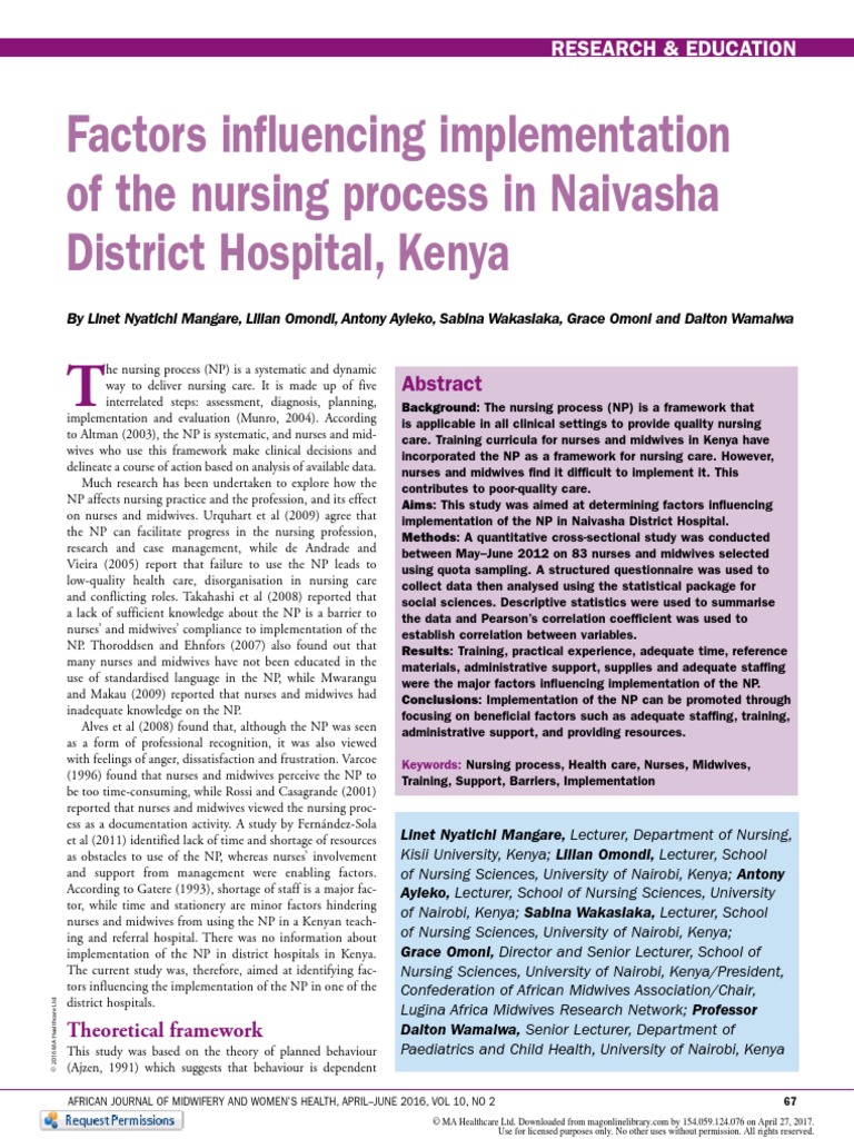 Factors Influencing Implementation of The Nursing Process in Naivasha ...