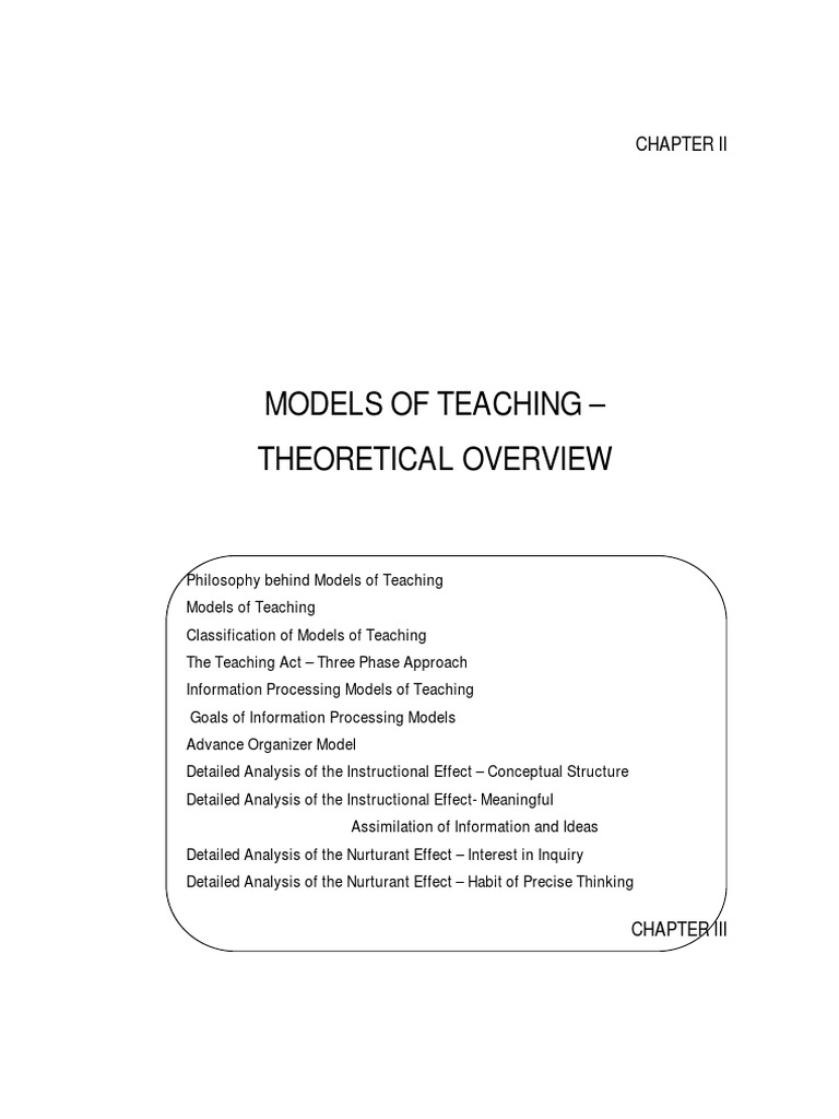 Models of Teaching Theoretical Overview PDF Conceptual Model