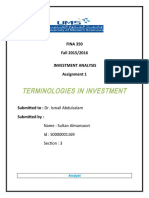 FINA 350 Investment Analysis Assignment 1 Key Terms